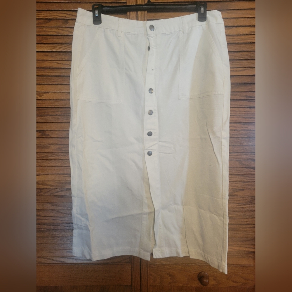 Wrangler NWT White Denim Button‎ Up Midi Skirt Size 12